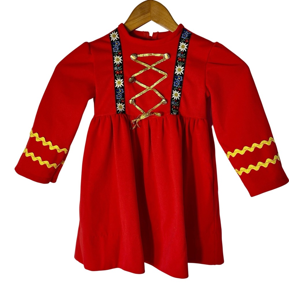Vtg German Austrian‎ Dirndl Dress Girl's Sz 6x 7 XXS Alpine Edelweiss Folk